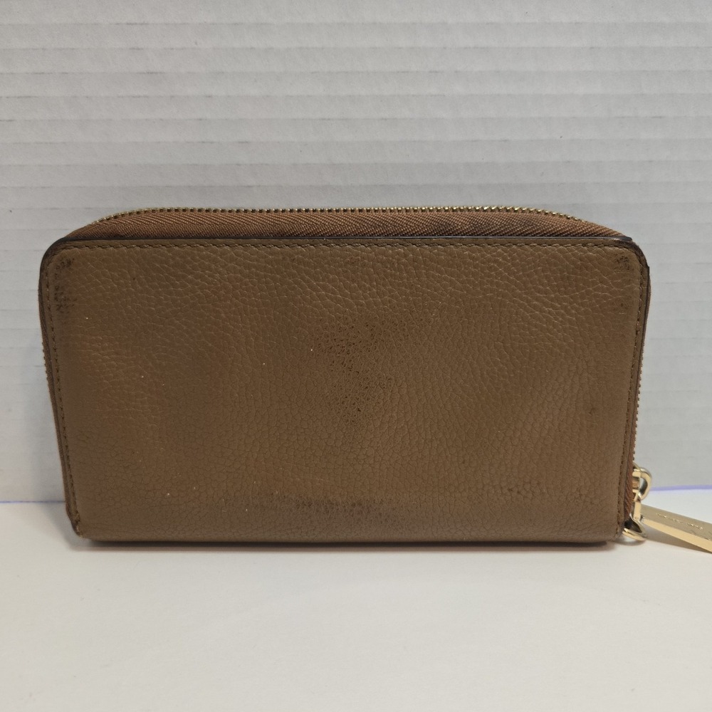 Michael Kors Zip Around Pebbled Brown Leather Wallet Card Holder Organizer EUC - Picture 2 of 4